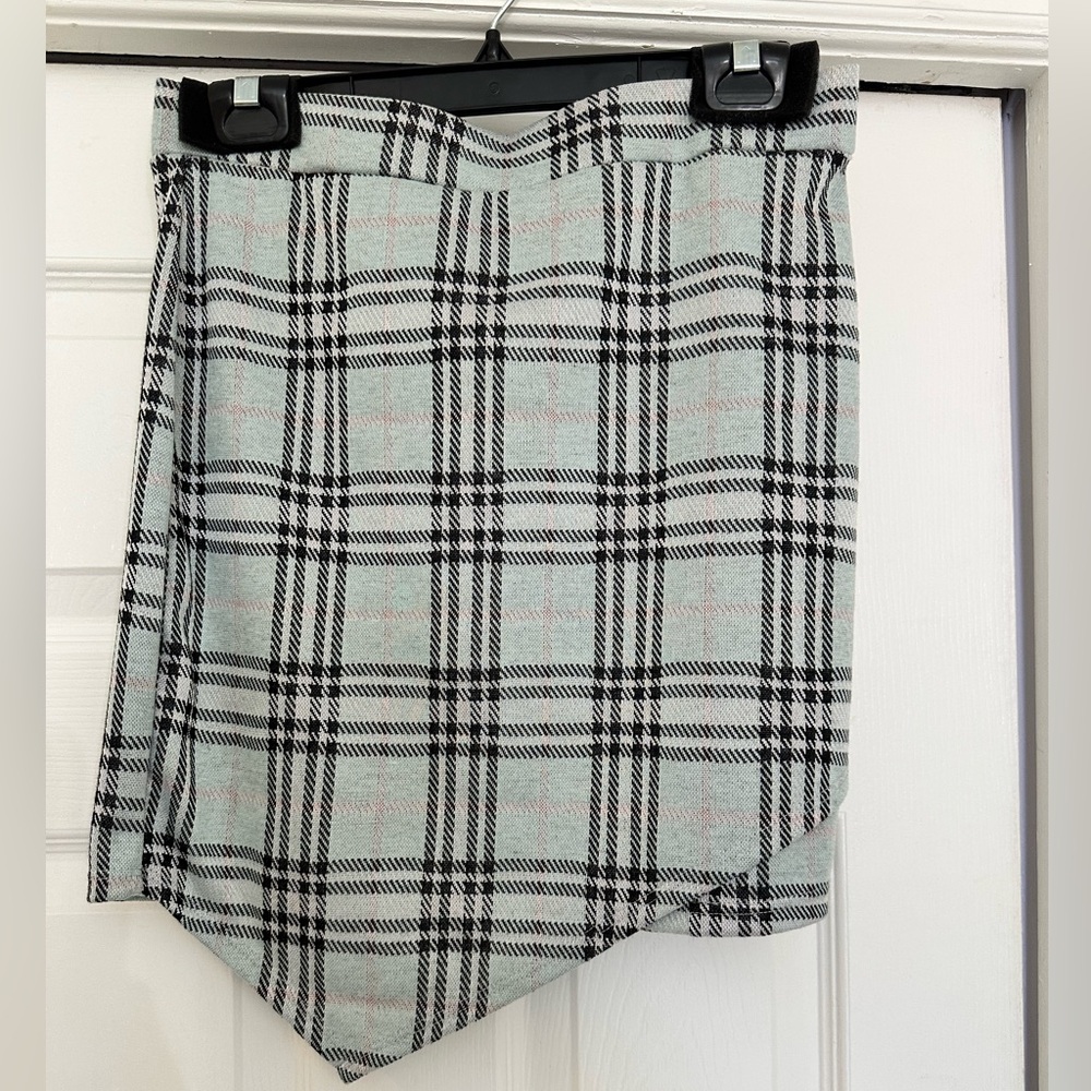 Plaid Asymmetrical Skirt - Blue, Black and Light Pink